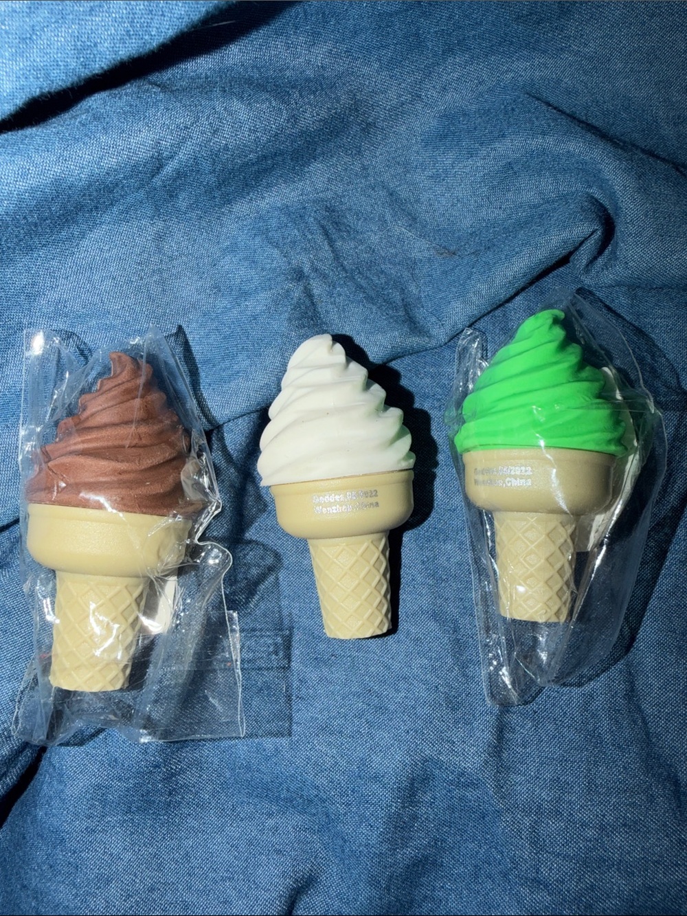 Set of 3 Ice Cream Cone Sharpener & Scented Eraser- Brown, White, Green